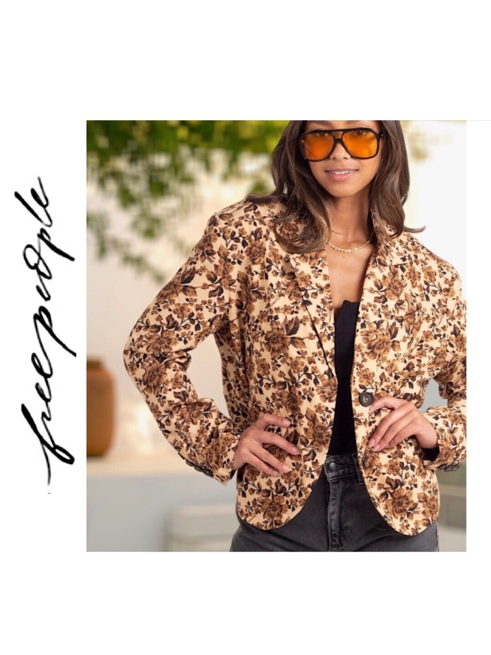 NWT 🍁 Free People Cali Fall-hued Floral Print Blazer Sz: S Cottagecore Bohemian